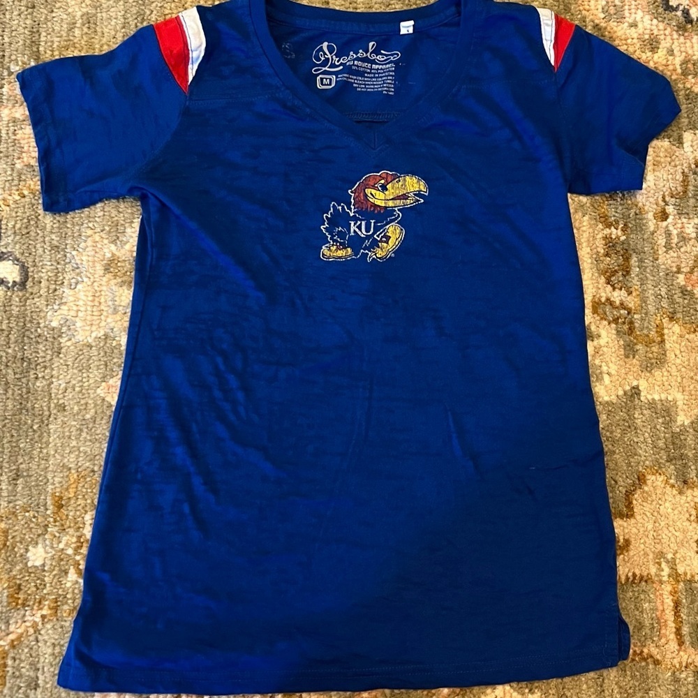 Kansas Jayhawks Women’s Pressbox Football Shirt Color‎ Blue Size Medium